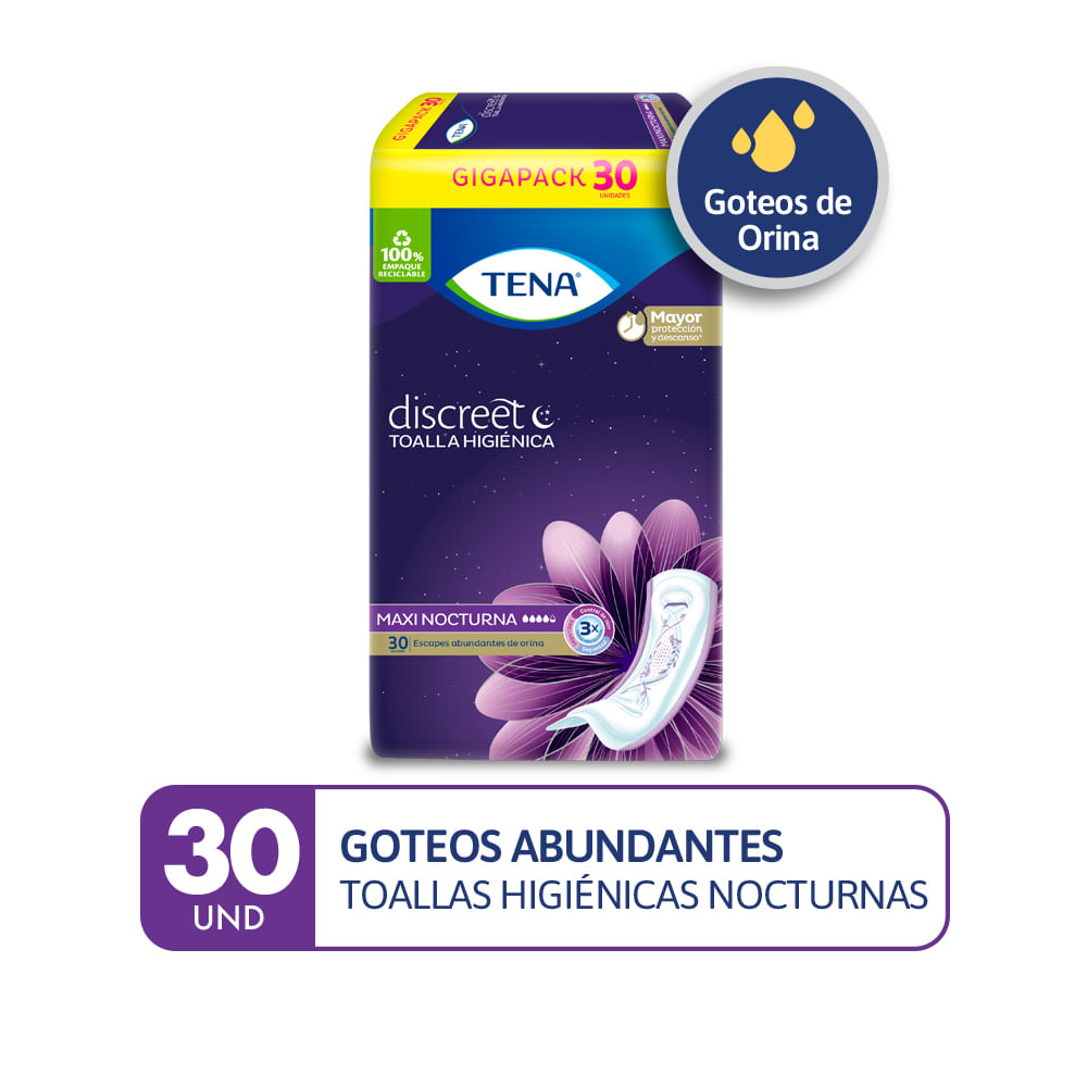 Tena Discreet Maxi Nocturna Toallas Higiénicas - Bolsa 30 und