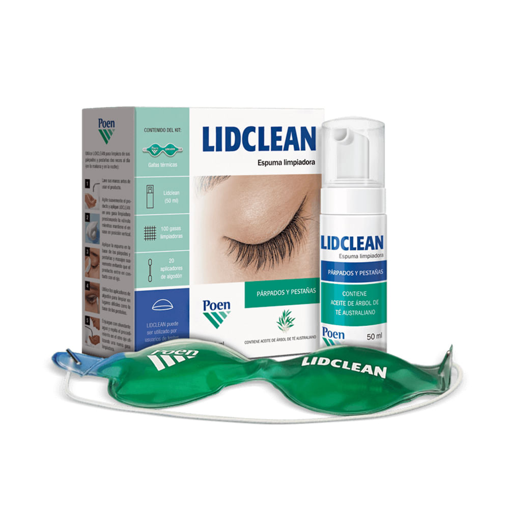 Lidclean Espuma Limpiadora de Párpados y Pestañas 50 ml + Gafas + 100 Gasas + 20 Aplicadores - Caja 1 kit