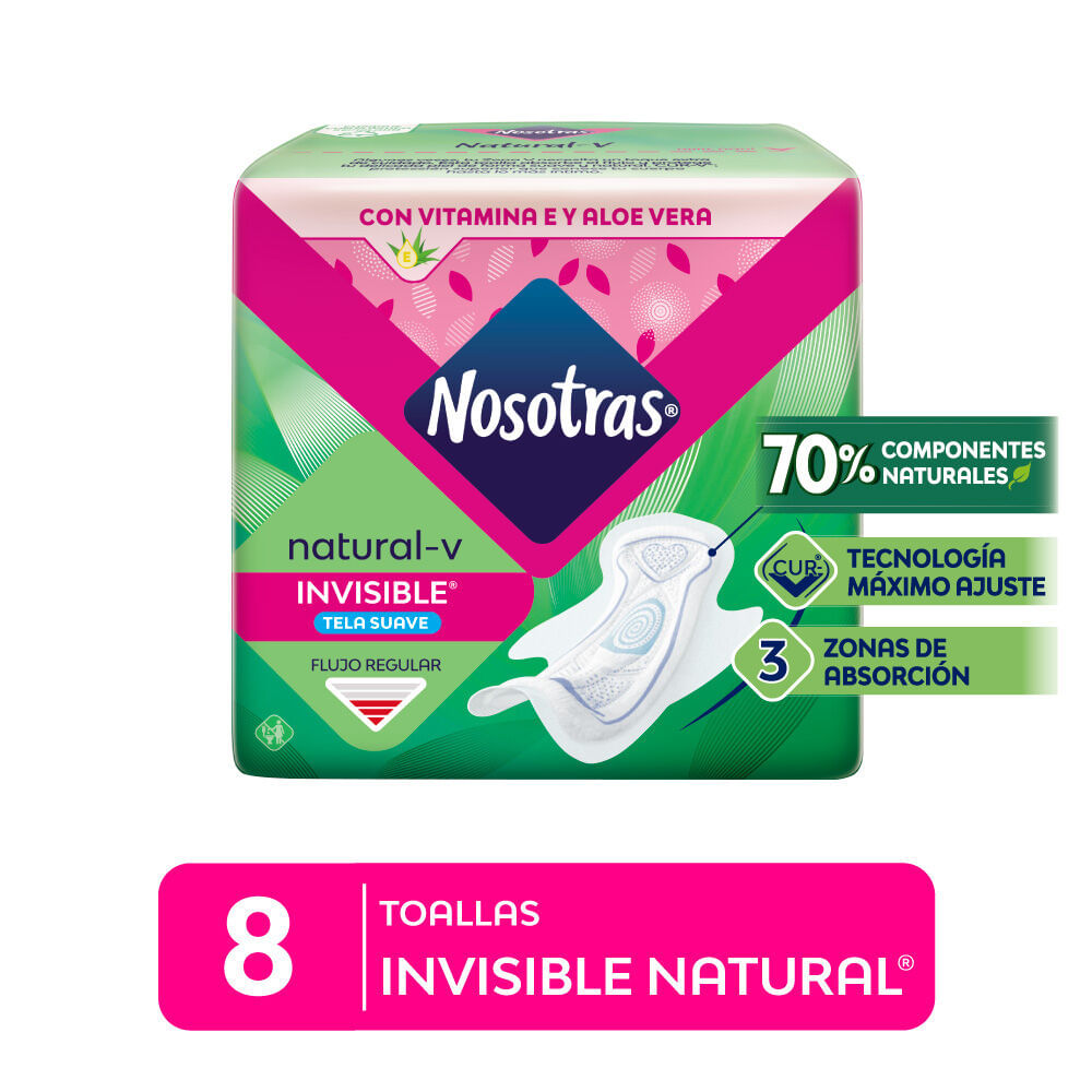 Nosotras Natural Invisible Algodón Toallas Higiénicas - Bolsa 8 und