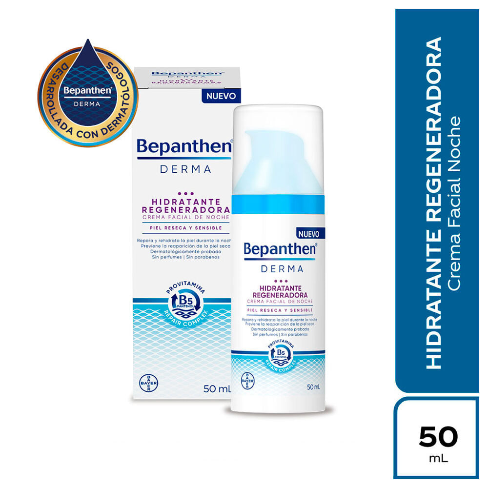 Bepanthen Derma Hidratante Regeneradora Crema Facial Noche - Frasco 50 ml