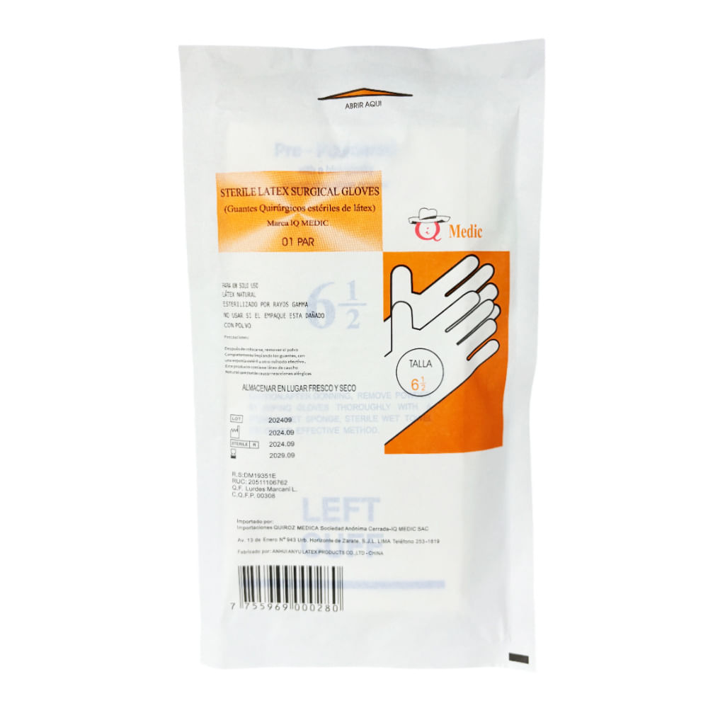 IQ Medic Guantes Quirúrgicos de Látex Talla 6.5 - Sobre 1 par