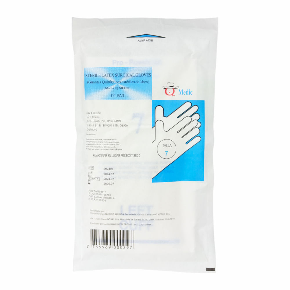 IQ Medic Guantes Quirúrgicos de Látex Talla 7 - Sobre 1 par