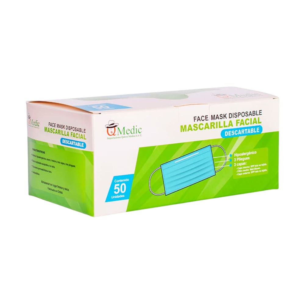 IQ Medic Mascarilla 3 Pliegues Color Celeste - Caja 50 und