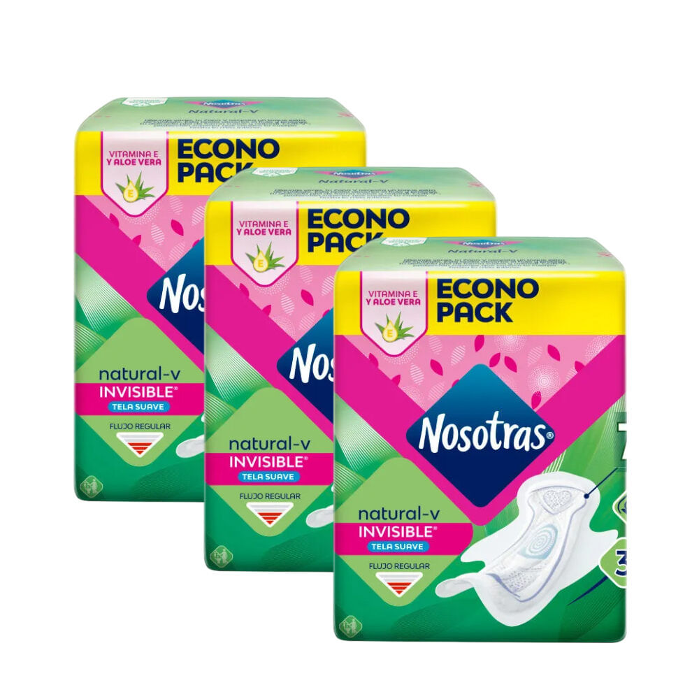 Pack x 3 Nosotras Natural Invisible Algodón Toallas Higiénicas 30 und c/u
