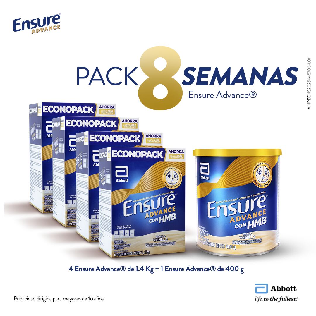 Pack Ensure Advance con HMB Sabor Vainilla 4 und Caja 1.4 kg c/u + 1 und Lata 400 g