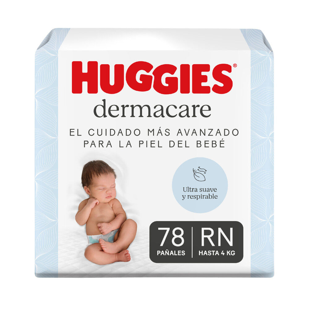Huggies Dermacare Pañales para Bebé Talla Recién Nacido - Bolsa 78 und