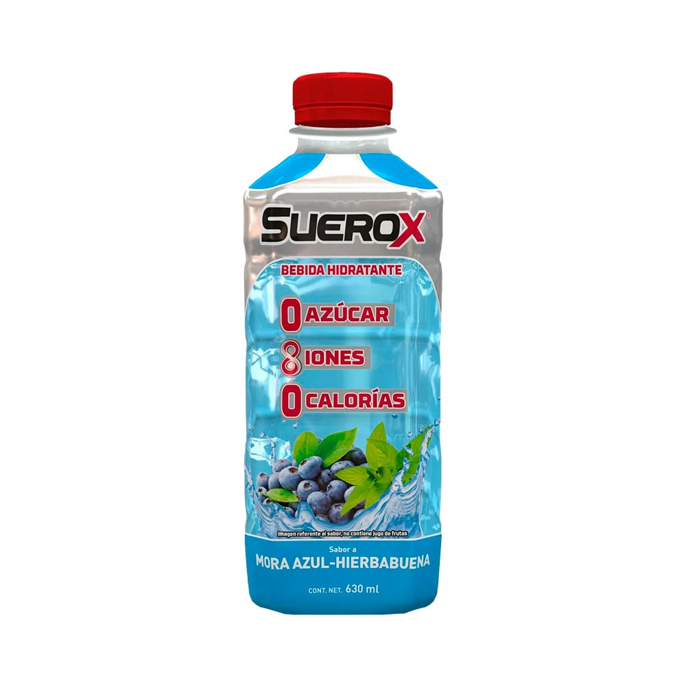 Suerox Bebida Hidratante Sabor Mora Azul Hierbabuena - Frasco 630 ml
