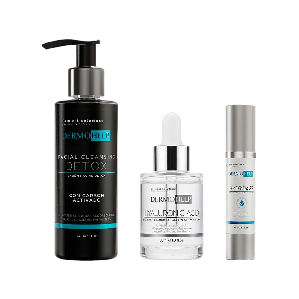 Pack Dermohelp Serum Ácido Hialurónico 30 ml + Hydroage Crema 50 ml + Jabón Detox 240 ml