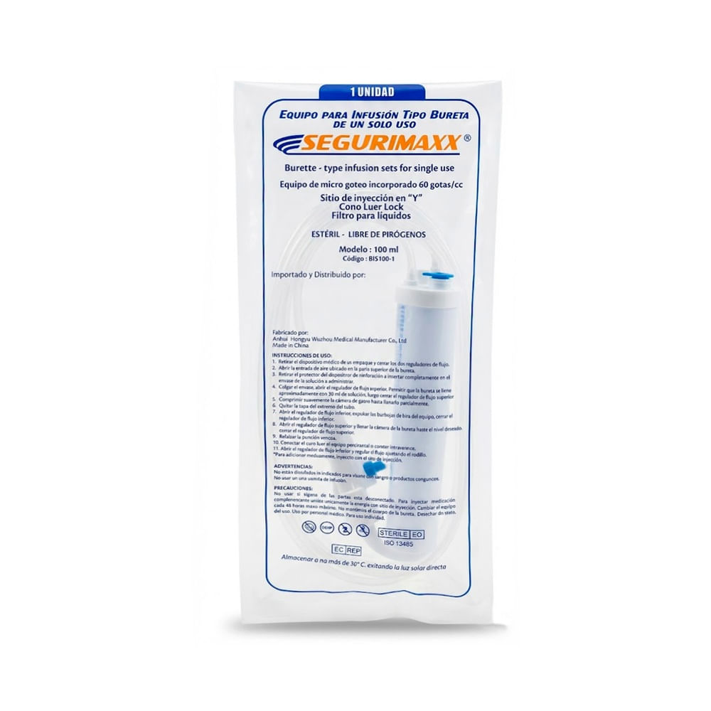 Segurimaxx Equipo para Infusión Tipo Bureta 60 gotas/cc - Bolsa 1 und