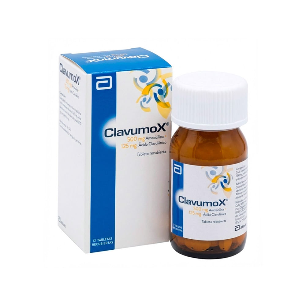 Clavumox 500 mg + 125 mg Tabletas Recubiertas - Frasco 12 und