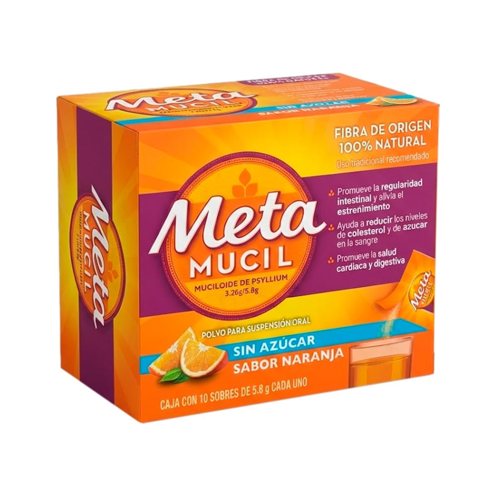 Metamucil 3.26 g/5.8 g Sabor Naranja Sobres - Caja 10 und