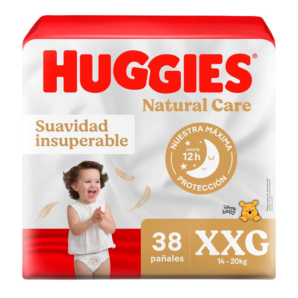Huggies Natural Care Pañales para Bebé Talla XXG - Bolsa 38 und
