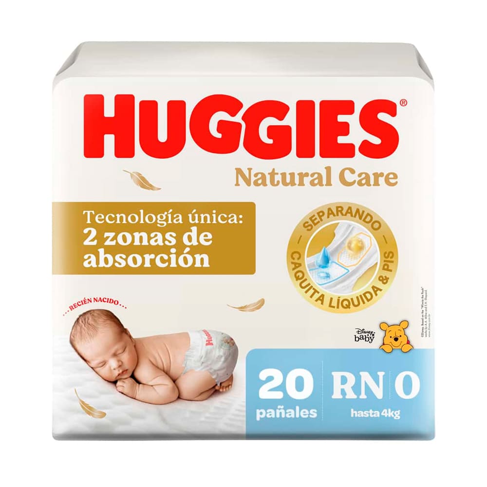 Huggies Natural Care Pañales para Bebé Talla Recién Nacido - Bolsa 20 und