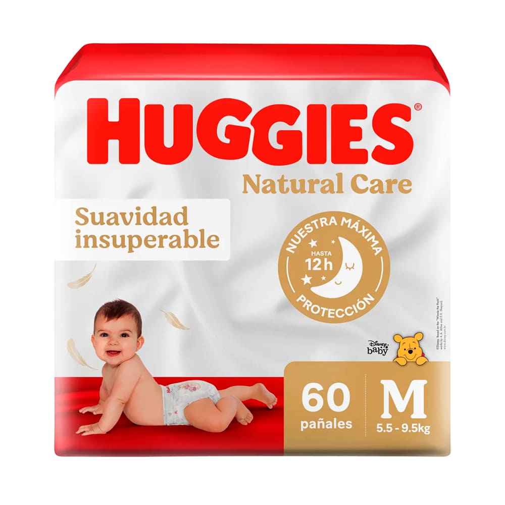 Huggies Natural Care Pañales para Bebé Talla M - Bolsa 60 und