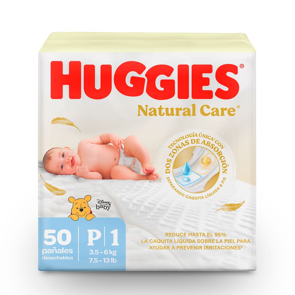Huggies Natural Care Pañales para Bebé Talla P - Bolsa 50 und