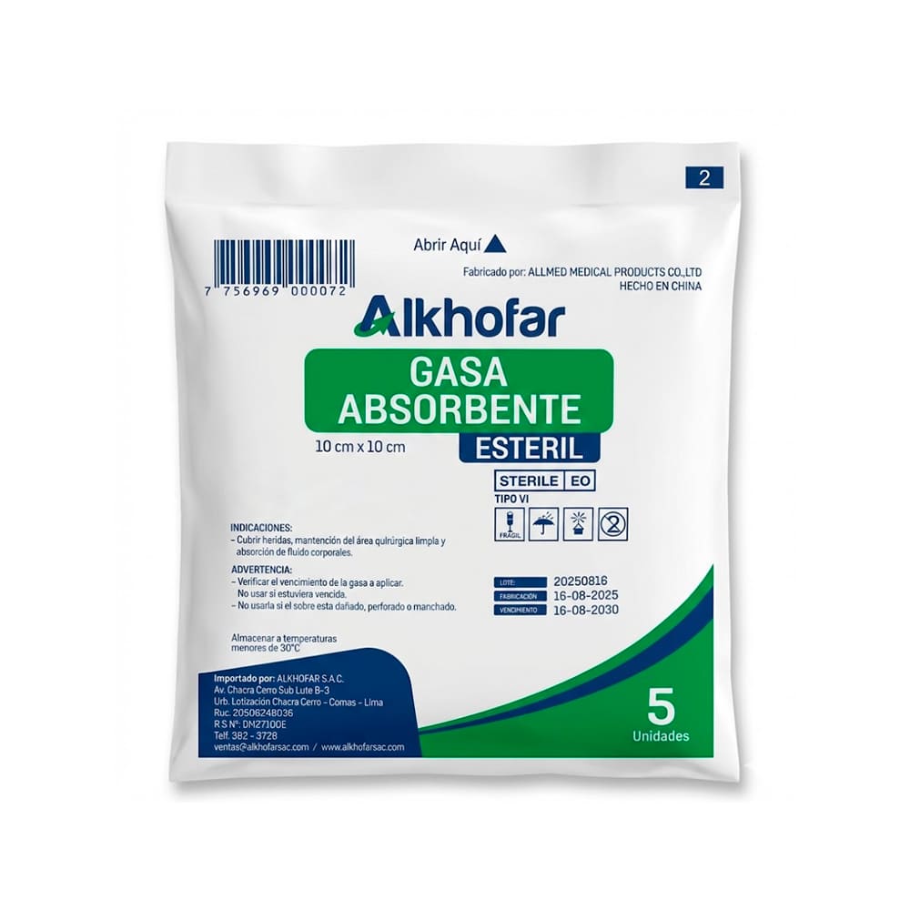 Alkhofar Gasa Absorbente Estéril (10 cm x 10 cm) - Caja 20 und