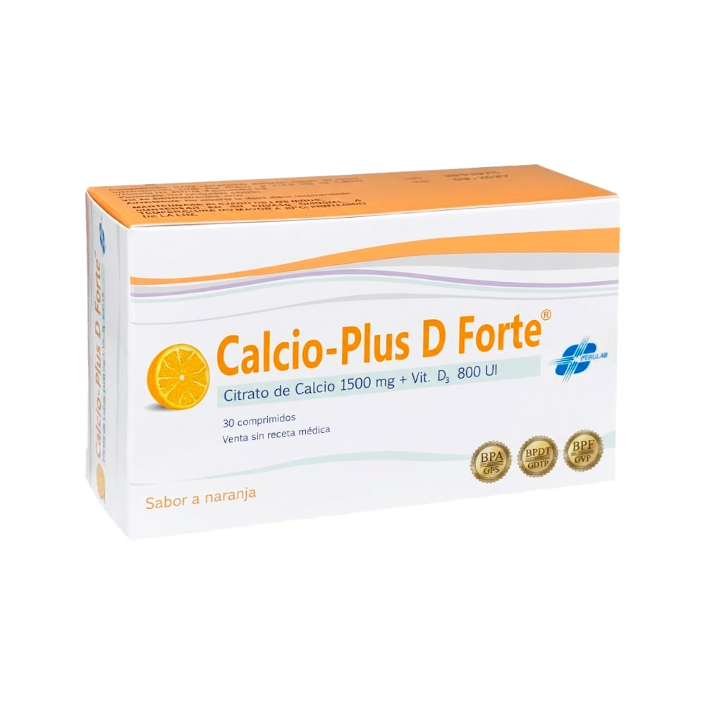 Calcio Plus D Forte 1500 mg + 800 UI Comprimidos Sabor Naranja - Caja 30 und