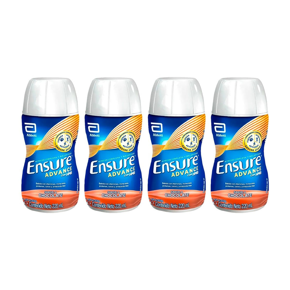 Pack x 4 Ensure Advance con HMB Bebible Sabor Chocolate 220 ml c/u