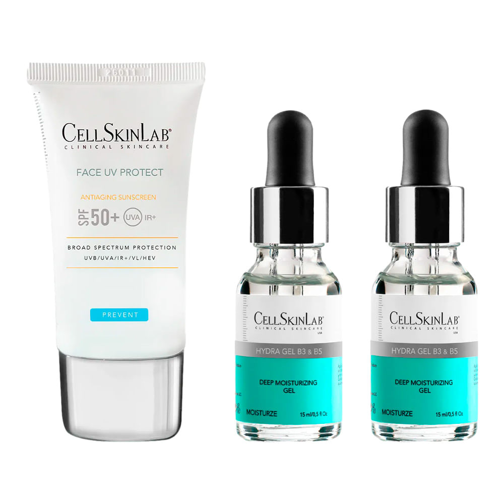 Pack Cellskinlab Hydra Gel B3&B5 Serum 2 und 15 ml c/u + Face UV Protect 40 ml
