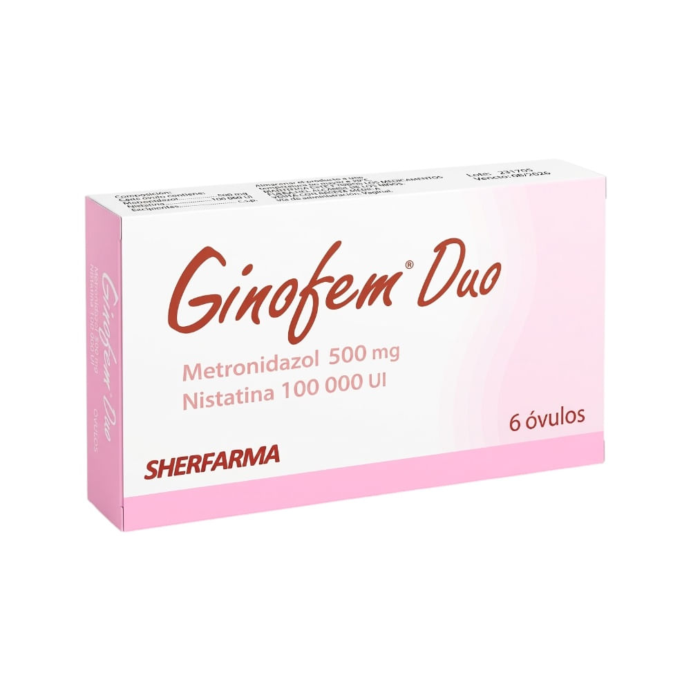 Ginofem Duo 500 mg + 1 000 000 UI Óvulos - Caja 6 und