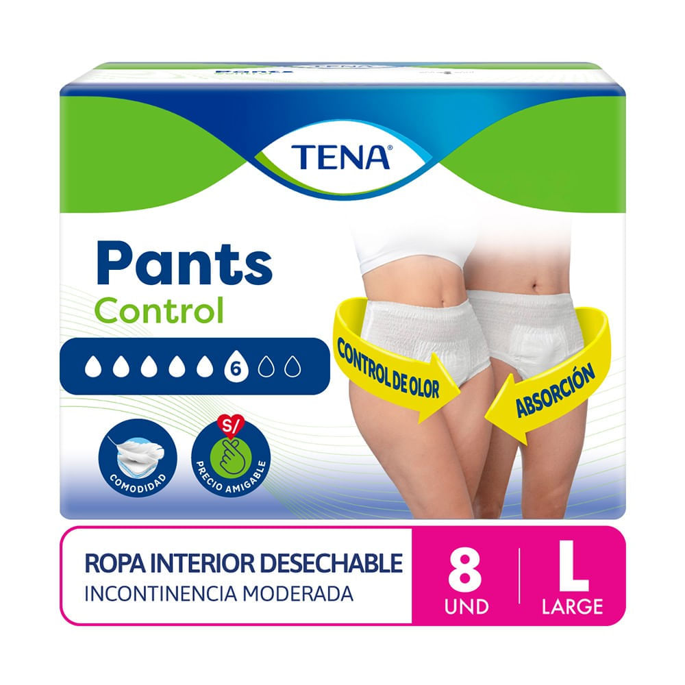Tena Pants Control Ropa Interior Desechable Adultos Talla L - Bolsa 8 und