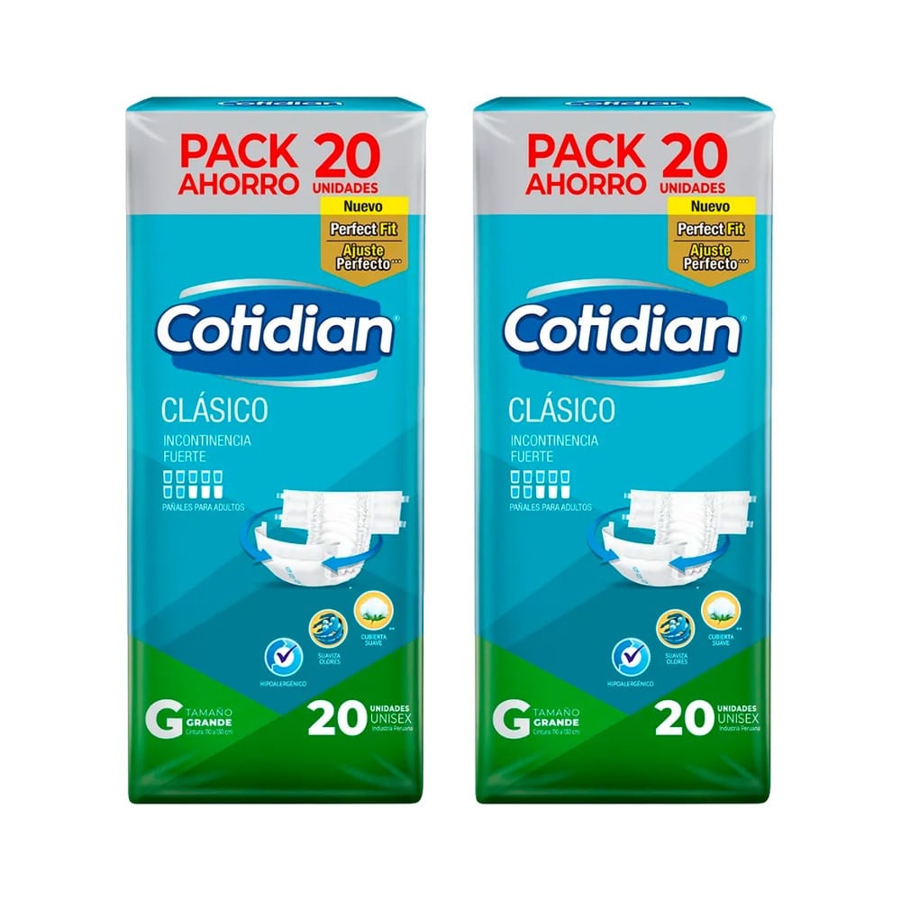 Pack x 2 Cotidian Clásico Pañales para Adulto Talla G 20 und c/u