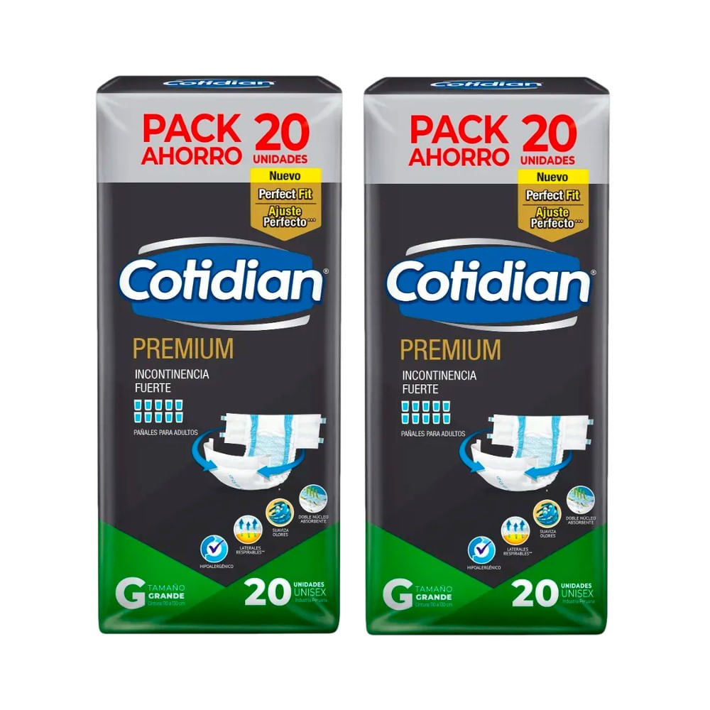 Pack x 2 Cotidian Premium Pañales para Adulto Talla G 20 und c/u