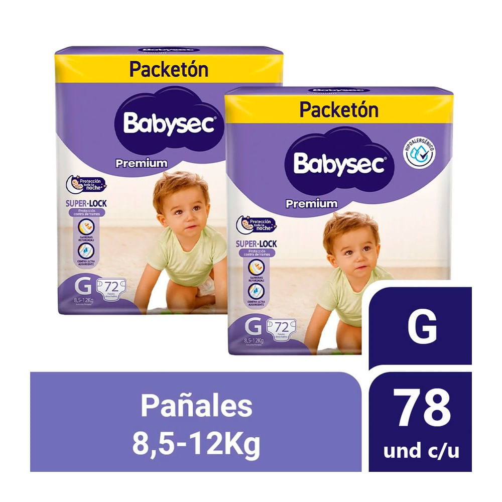 Pack x 2 Babysec Premium Pañales para Bebé Talla G 78 und c/u