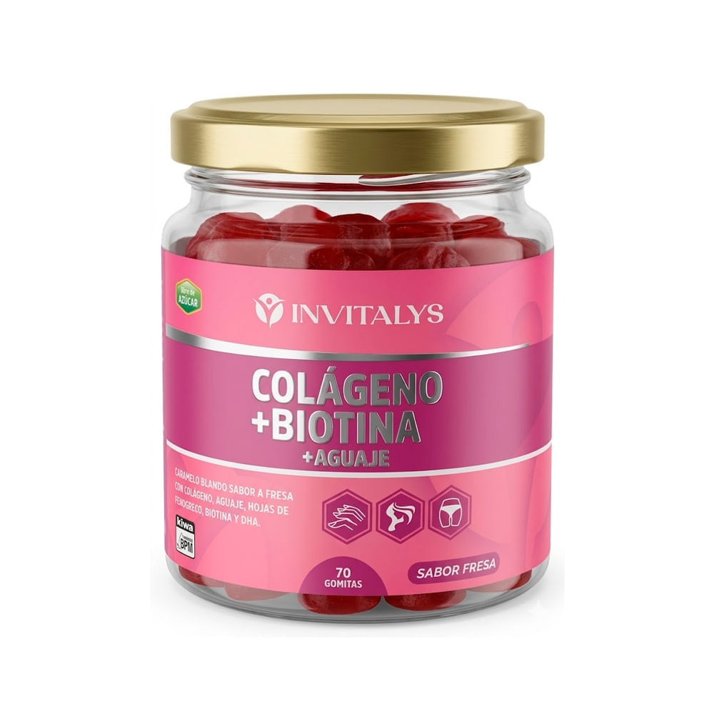 Invitalys Colágeno + Biotina + Aguaje Gomitas Sabor Fresa - Frasco 70 und