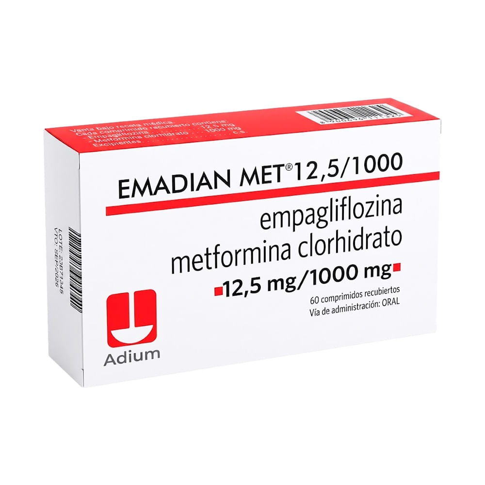 Emadian Met 12.5 mg + 1000 mg Comprimidos Recubiertos - Caja 60 und