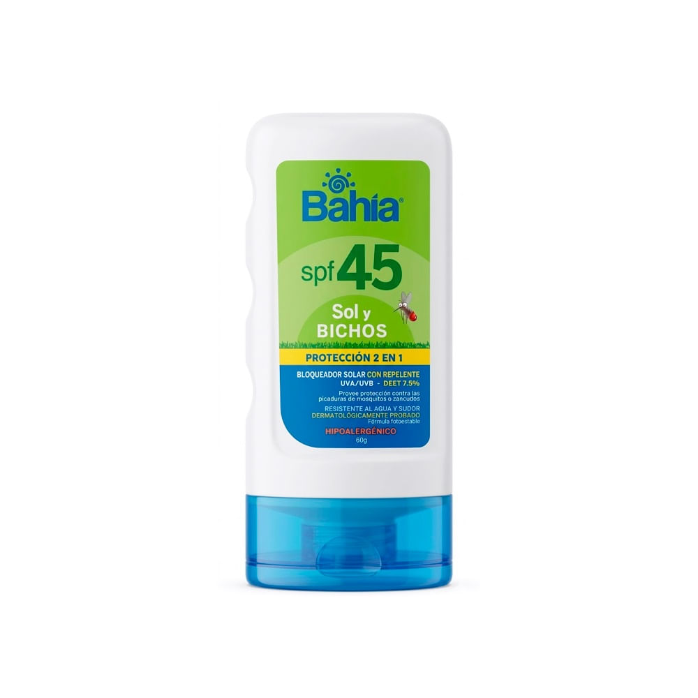 Bahía Sol y Bichos 2 en 1 Bloqueador + Repelente SPF45 - Frasco 60 g