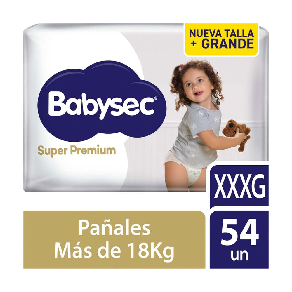 Babysec Super Premium Pañales para Bebé Talla XXXG - Bolsa 54 und