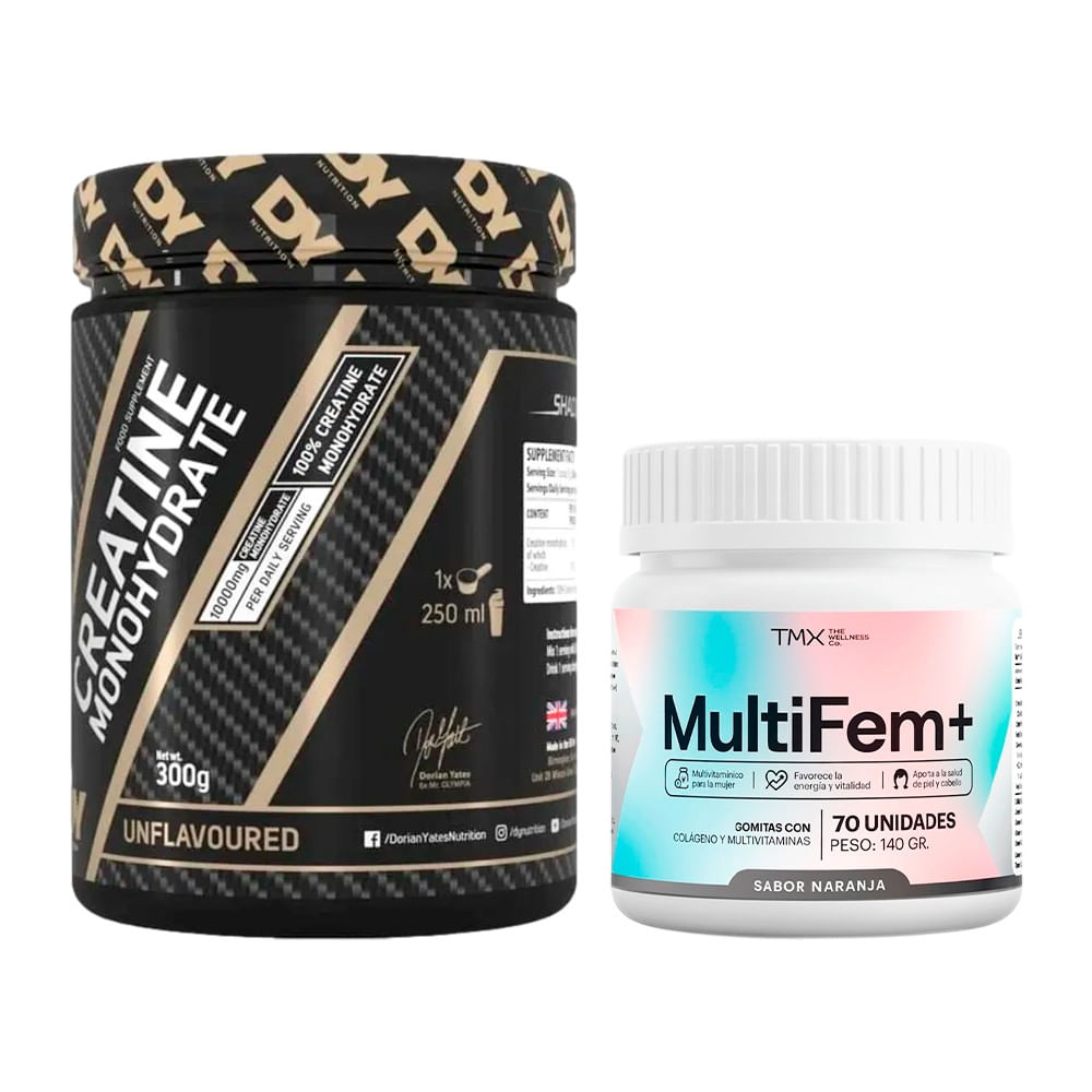 Pack DY Nutrition Creatina Monohidratada 300 g + TMX MultiFem+ Gomitas 70 und