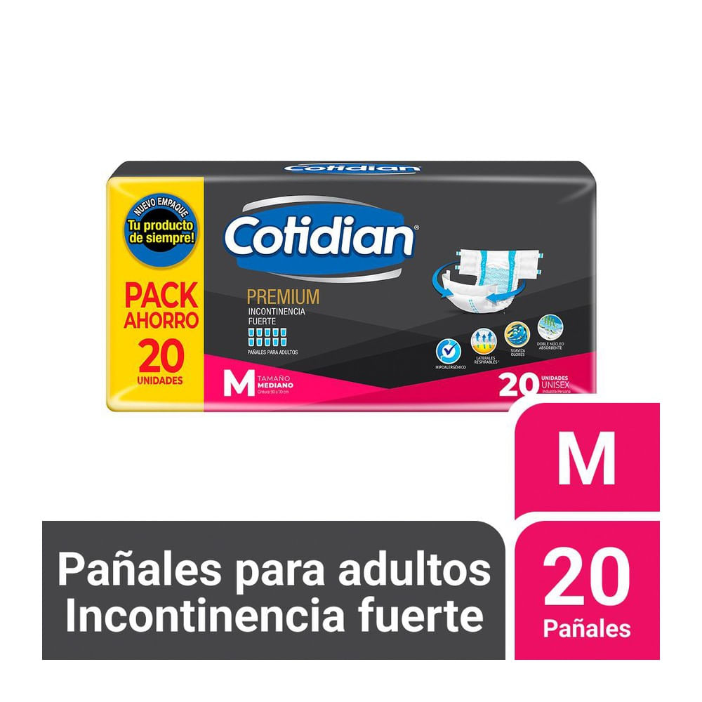 Cotidian Premium Pañales para Adulto Talla M - Bolsa 20 und