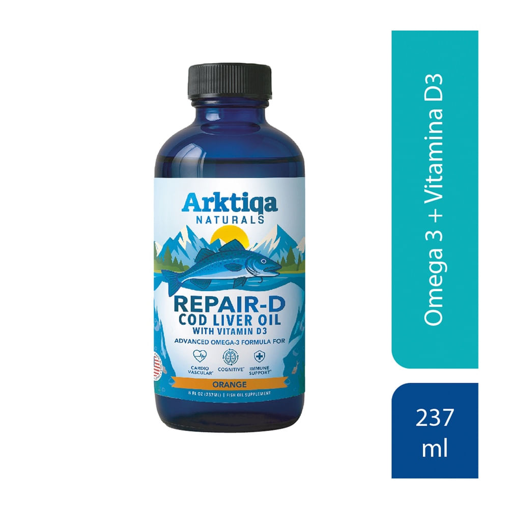 Arktiqa Naturals Repair D Cod Liver Oil Omega 3 Líquido Sabor Naranja - Frasco 237 ml